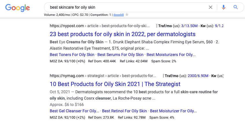 SEO for beginners - google search example