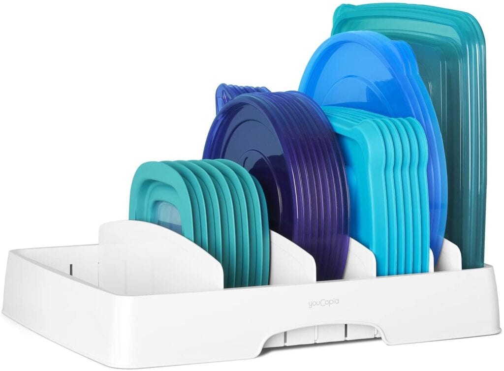 Lid organizer for food containers.