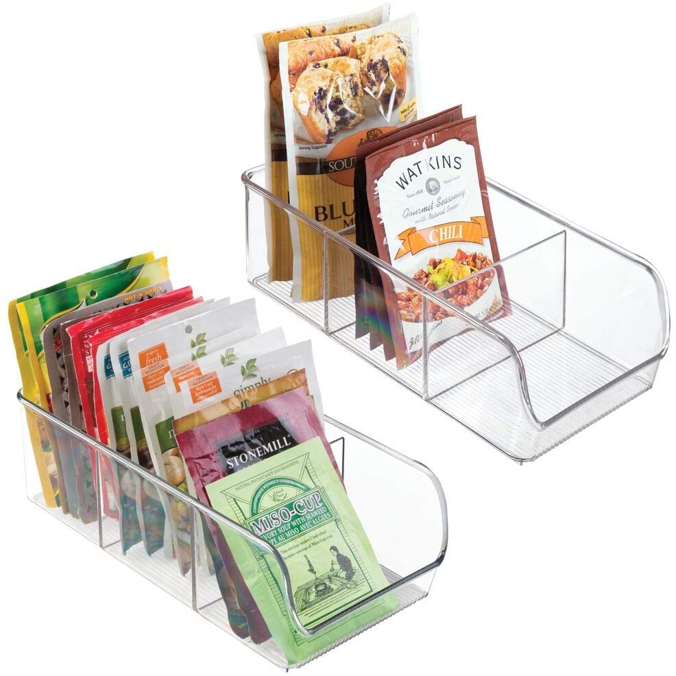 Organize your pantry with these plastic food packet bins.