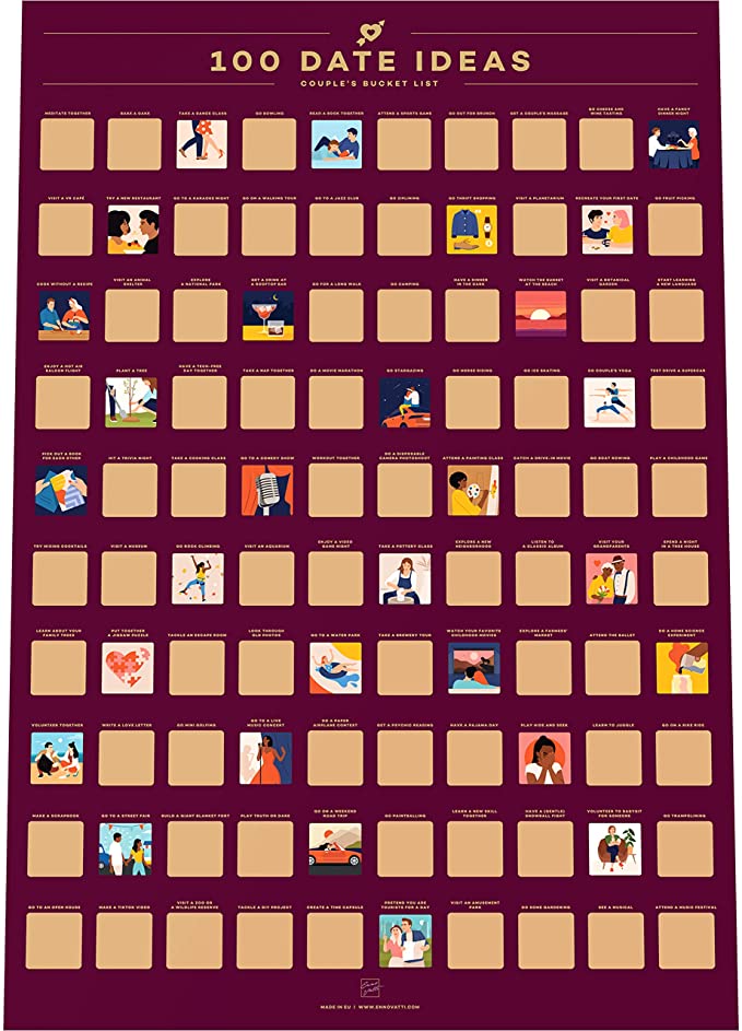 "100 Date Ideas" Scratch Off Poster | Romantic Gift Ideas To Give Your Partner | Basic Housewife