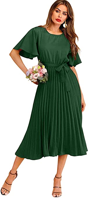 Pleated Midi Dress to Wear To A Wedding | Basic Housewife
