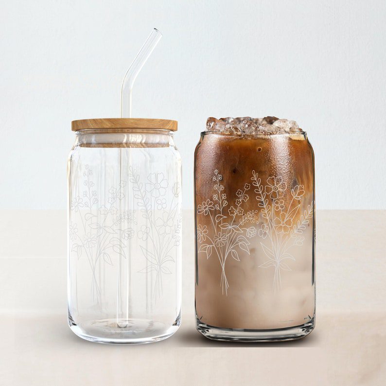 Etched Floral Glass Cup | 25+ Small Gift Ideas for Friends Under $25 | Basic Housewife