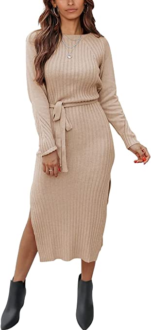 Side Slit Midi Dress | 20+ Cute and Casual Dresses for Winter on Amazon | BasicHousewife.com