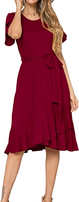 Flowy Short-Sleeve Midi Dress |