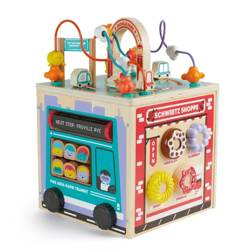 wooden activity cube