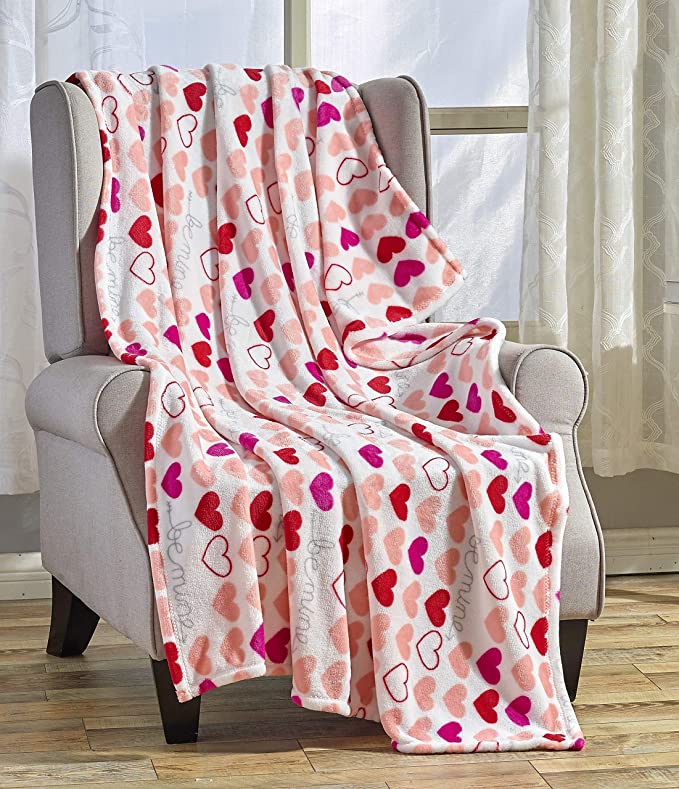 Valentine's Day Heart Plush Throw Blanket | Valentines Gifts for Teen Girls | Basic Housewife