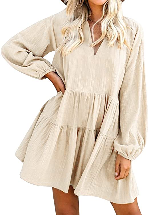 V Neck Loose Tunic Mini Dress | Must-Have Long Sleeve Casual Dresses for Fall | Basic Housewife
